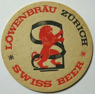 LOWENBRAU ZURICH SWISS BEER Coaster w/ Lion SWITZERLAND  