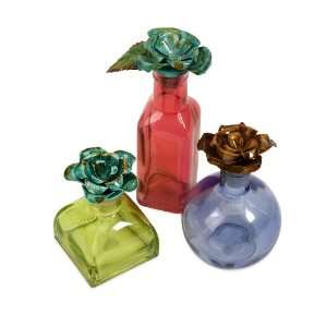  Lindsey Decorative Bottles with Floral Stoppers   Set of 3 