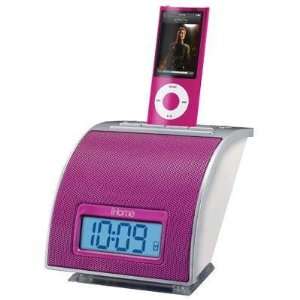 New Ihome Space Saver Alarm Clock For Ipod Pink Exb Expanded Bass And 