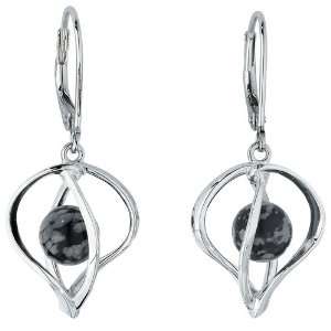   Silver Caged Snowflake Obsidian Bead Dangle Earrings. Jewelry