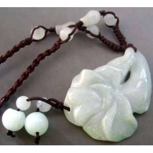   Natural Jade Jadeite Carved Flower Pendant Necklace 
