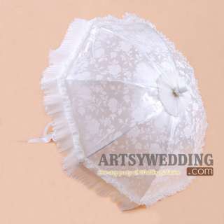 Ivory Embroidery Satin Ruffled Edge Bridal Wedding Umbrella Parasol 