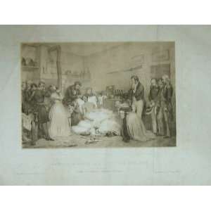   Large Antique Print 1842 Doctor House Man Bed France