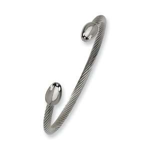    Polished Stainless Steel Cable Rope Bangle Bracelet: Jewelry