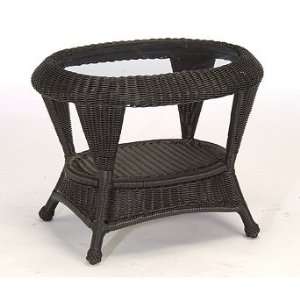  Classic Wicker Outdoor End Table with Inlaid Glass 