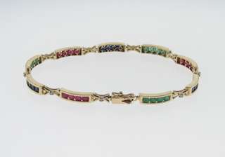 Diamonds Sapphires Ruby Emeralds 14k Gold Bracelet  