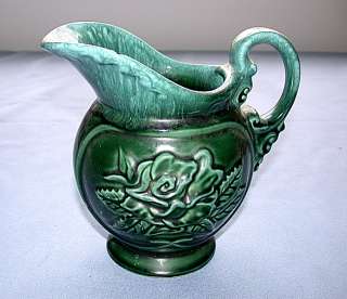 Beautiful Vintage HULL USA Green Art Pottery Pitcher  