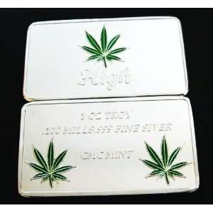  Marijuana High 1 oz 100 Mill .999 Fine Silver Art Bar 