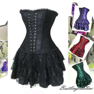New Lace Overlay Burlesque Basque Corset and Skirt Set  