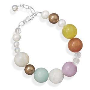   Multicolor Jade and Cultured Freshwater Pearl Bracelet: Jewelry
