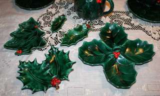 HOLLY BERRY Luncheon Set for 8, TEAPOT, Serving Dishes, LEFTON 24 