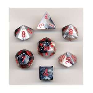  Polyhedral 7 Die Gemini Dice Set   Black White with Red 