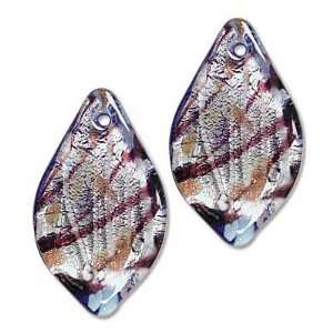  Murano Style Glass Silver Foil Blue and Purple Small Leaf 