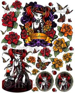 Gothic Red Rose Fairy Butterfly Cutout Scrapbook Sheets  