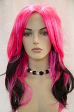 Hot Pink / Black Fun Color Long Straight Fun Color Costume Wigs  
