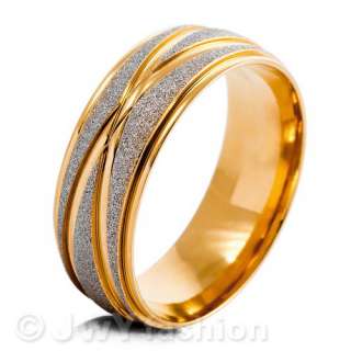 Size 8 12 MENS Gold Stainless Steel Striped Scrub Rings Wedding Band 