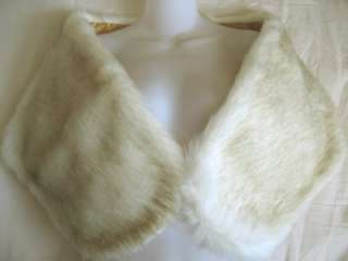 GOLD Off white Ivory Faux Fox Fur Stole Shawl Shrug Wrap Cape Bridal 