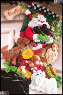 Bucilla SANTA PAWS w Dogs Felt Christmas Stocking Kit  