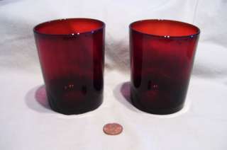 Vintage Ruby Red Juice Glasses Tumblers   3 1/2  