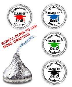   CAP CLASS OF 2012 KISSES CANDY LABELS FAVORS PERSONALIZED KISS  