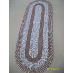 TAUPE, 24 X 66 BRAIDED OVAL RUG, RUNNER, 2 FEET BY 5 FEET 6 INCHES 
