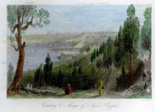 Bartlett Hand Colored Engraving   c1850   CEMETERY & MOSQUE OF AYUB 