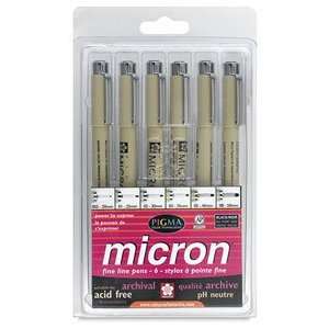  Sakura Pigma Micron Pen   Black, Set of 6, Various Sizes: Arts 