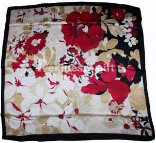 New Red Flowers Large Square 35 100% Silk Scarf Kerchief AntiqueWhite 