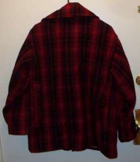 Vintage Woolrich Mens 100% Wool Red Black Plaid Hunting Jacket Coat 