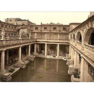 Vintage Travel Poster   Roman Baths and Abbey II Bath England 24 X 18