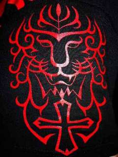   RED LION TATTOO PRINT SHORT SLEEVE T SHIRT BLACK ROCK EMO BIKER size L