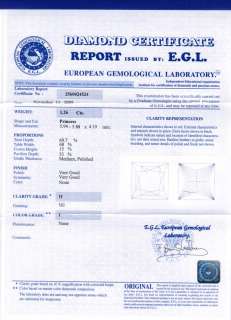 Estate EGL Certified 1.80 Ct Genuine Princess Round Diamond Engagement 
