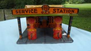 Vintage Marx Tin Toy Litho Service Gas Station 1940s 50s ~ Great 