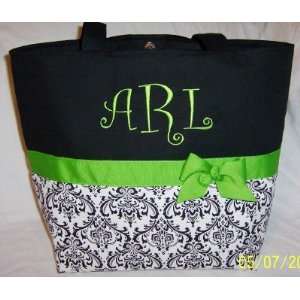 Monogrammed Lime Green/Black Diaper Bag: Baby