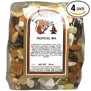 Bergin Nut Company Tropical Mix, 16 Ounce Bags (Pack of 4):  
