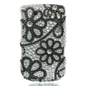  Cuffu Blackberry 9800 Torch Black Flower Diamante Case 