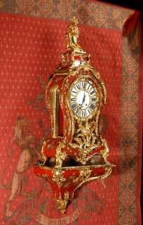 RED LACQUER ORMOLU ROCOCO ANTIQUE FRENCH BRACKET CLOCK  