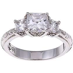   Silver Princess cut Cubic Zirconia 3 stone Ring  Overstock