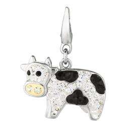 Sterling Silver Clear and Black Crystal Cow Charm  