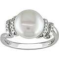 Sterling Silver FW Pearl and Diamond Ring (9 10 mm)