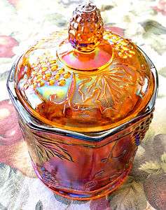 Vintage Amber Carnival Glass Lidded Tabaco/Cookie Jar  