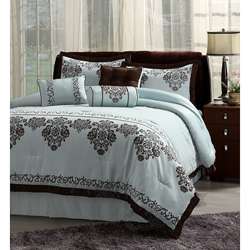   Blue with Chocolate Brown Trim 7 piece Comforter Set  