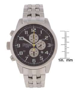 Prague Mens Military Chronograph Black Dial Steel Watch  Overstock 