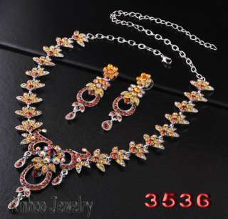 Necklace Earring Set Owl Leaf/Flower Circle Golden/Silver Color Czech 
