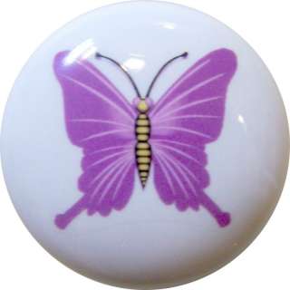 Purple BUTTERFLY Cabinet DRAWER Pull KNOB Ceramic  