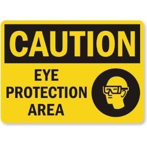 Caution: Eye Protection Area (with goggles graphic) Plastic Sign, 10 