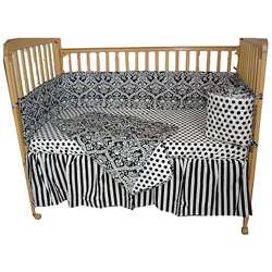 Tadpoles Black and White Damask 4 piece Crib Set  
