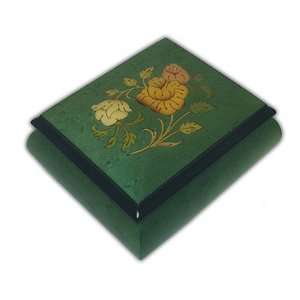  Adorable Green Music Box with Exquisite Floral Inlay 