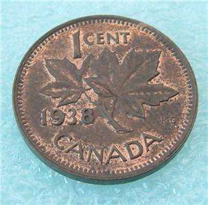 1938 Canada Canadian PENNY 1 one CENT SMALL cent COIN  
