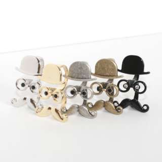 Mustache Face Double Ring Two Finger Ring Size 6 7 8 9/M O Q S 